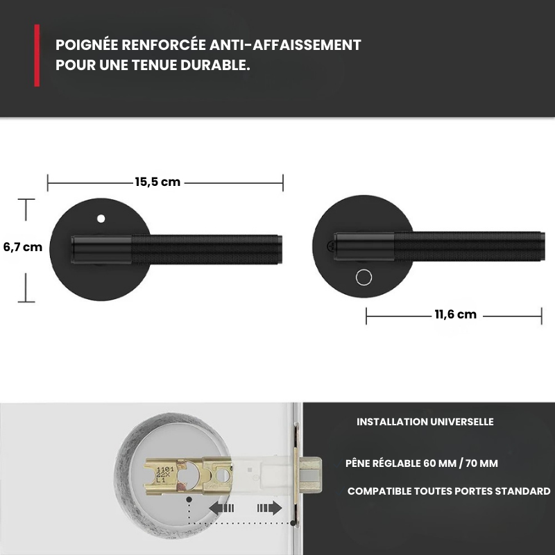 Poignée de porte intérieure texturée | Design moderne & finition mate